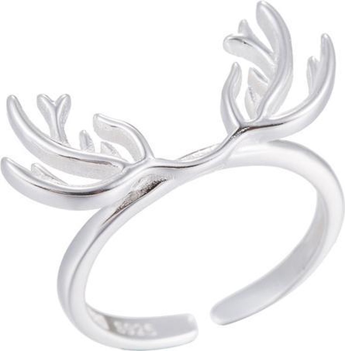 24/7 Jewelry Collection Gewei Ring Verstelbaar - Hert - Verstelbare Ring - Zilverkleurig