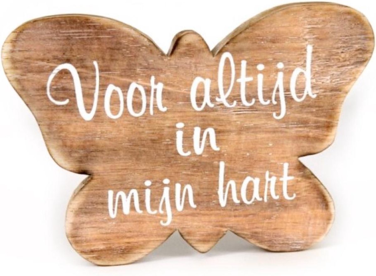 bol.com | Tekst Vlinder ''Voor Altijd in Mijn Hart'' - Hout - 12x16cm