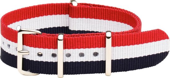 Premium Red White Blue - Nato strap 18mm - Stripe - Horlogeband Rood Wit Blauw