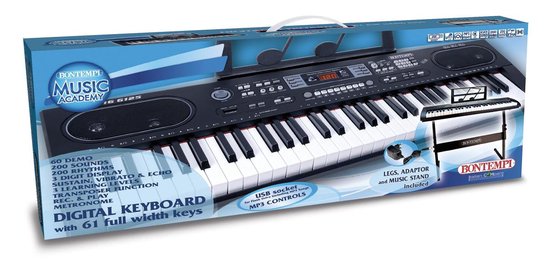 Bontempi KeyRhythm digitaal toetsenbord met 37 toetsen, 2 cm staplengte met hoofdtelefoonaansluiting, pentagracmat-strepen, metronoom en transposer, 53,4 x 19,9 x 6,9 cm