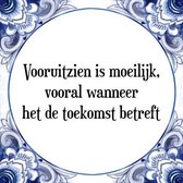 Tegeltje met Spreuk (Tegeltjeswijsheid): Vooruitzien is moeilijk, vooral wanneer het de toekomst betreft + Kado verpakking & Plakhanger