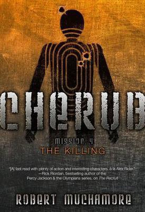 Boekcover van 'CHORUB MISSION 4 THE KILLING' door Robert Muchamore. Een gestileerde, robotachtige figuur staat centraal, met de titel in grote, verweerde letters.