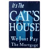 CAT'S HOUSE MORTGAGE METALEN HUISDIEREN KAT CAT WANDBORD MUURPLAAT VINTAGE RETRO WANDDECORATIE TEKSTBORD KAT POES BLAUW - 459