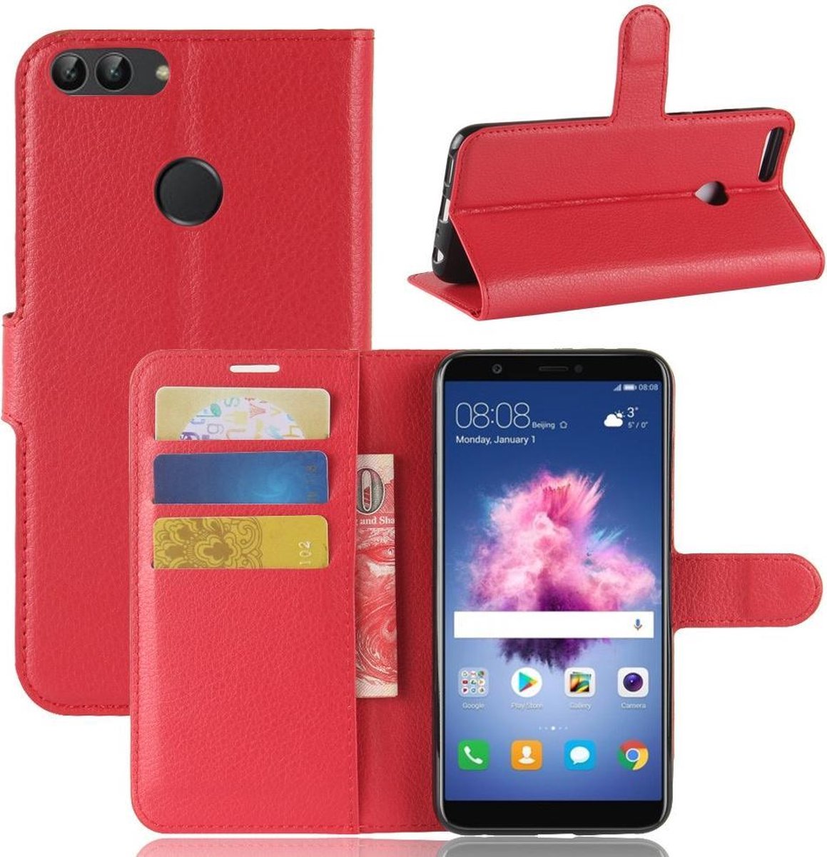 Book Case - Geschikt voor Huawei P Smart (2018) Hoesje - Rood