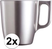 2x Zilveren koffie bekers/mokken 250 ml