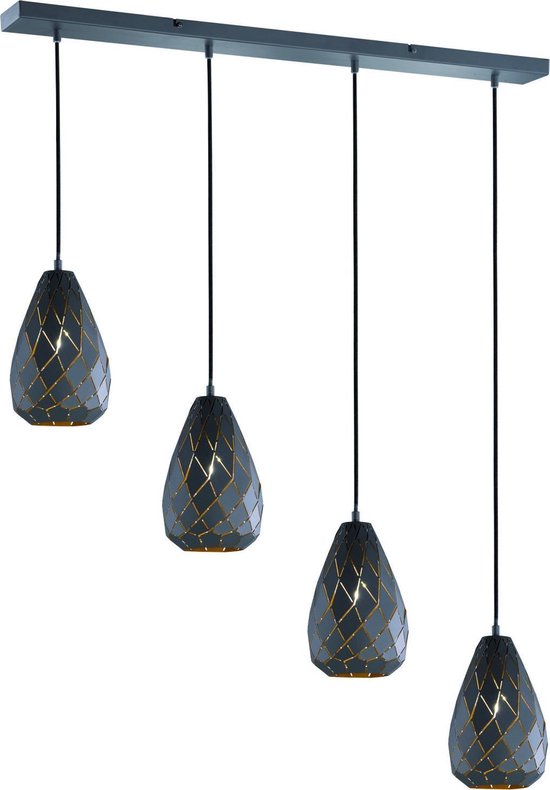 LED stoffen hanglamp Wilma - gouden binnenkant