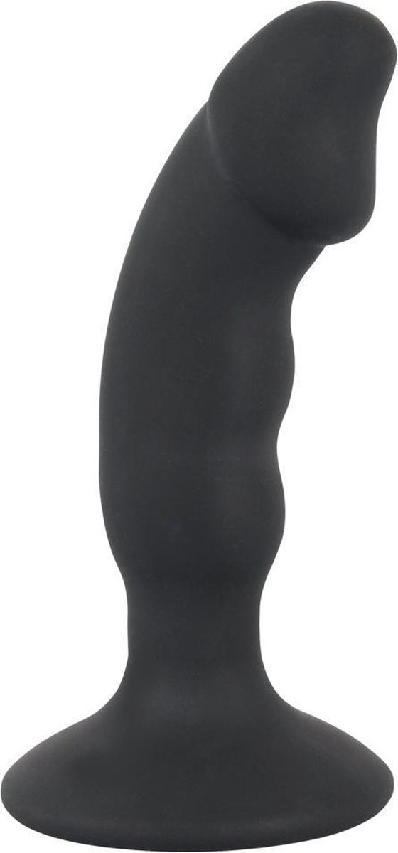 Goedkoopste Black Velvets – Vibratie Anaal Plug met Zuignap Licht Gebogen Penis Vorm voor P-Spot Stimulatie – 14 cm - Zwart