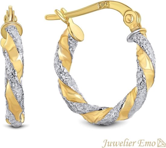 Juwelier Emo - Bicolor Wokkel Oorbellen Gediamanteerd - Gouden Oorbellen 14  karaat - 17 MM | bol.com