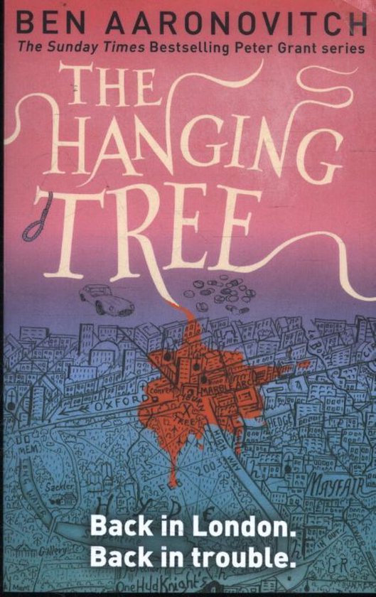 Boekcover 'The Hanging Tree' met een afbeelding van Londen en tekst 'Back in London. Back in trouble.'