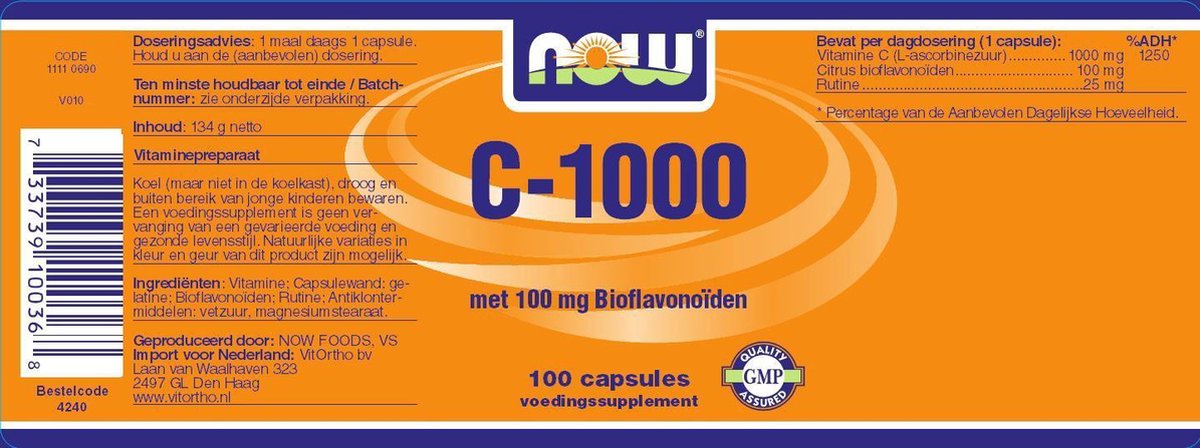 Now Foods Vitamine C 1000 Met 100 Mg Bioflavonoiden Vegicaps Bol Com