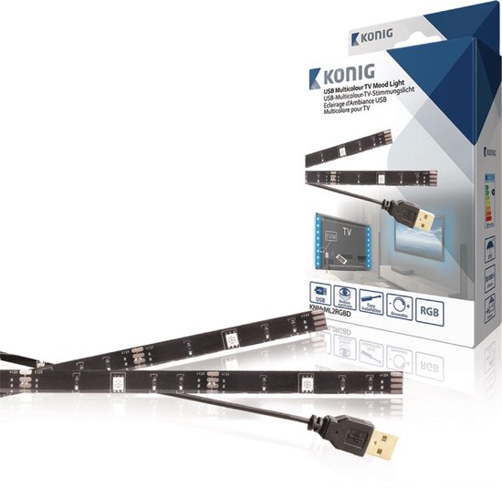 TV Mood Light USB LED strip - 60 lummen  - 2x 500 mm (totaal 1000 mm) - RGB kleur - Afstandsbediening