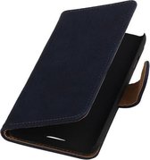 HTC One E8 - Hout Blauw Booktype Wallet Hoesje