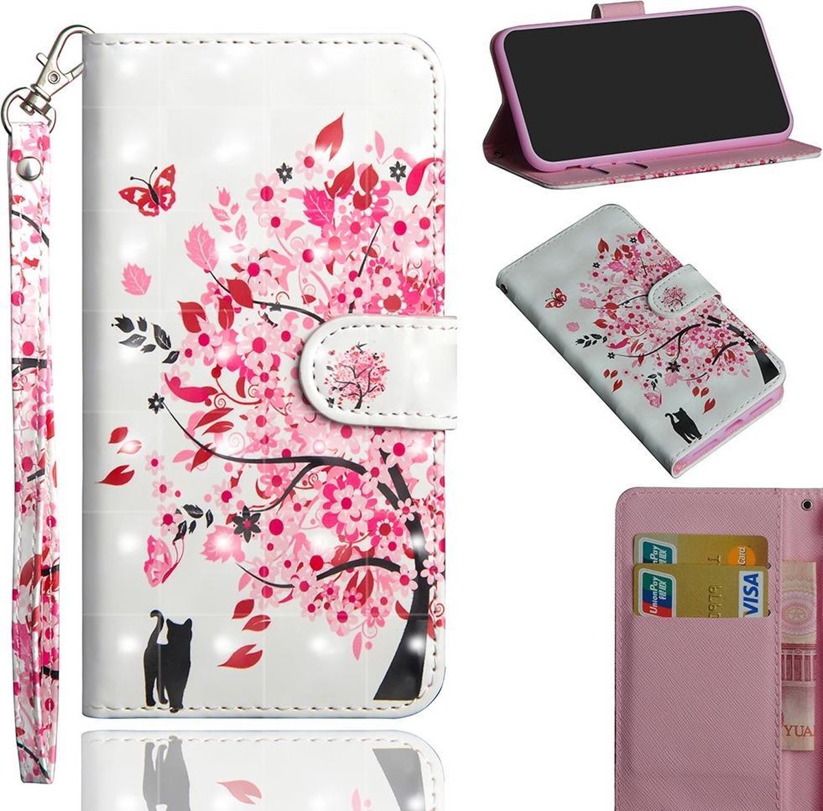 Poes roze boom agenda book case hoesje Nokia 3.2