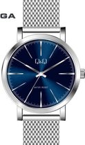 Q&Q mooi heren horloge  Q892J801Y- zilverkleurige band en blauwe wijzerplaat