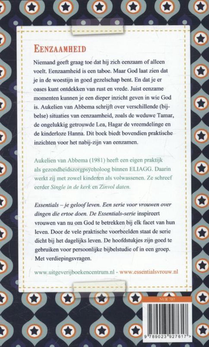 Achterkant van het boek met een samenvatting van de inhoud, informatie over de auteur en de serie 'Essentials'.