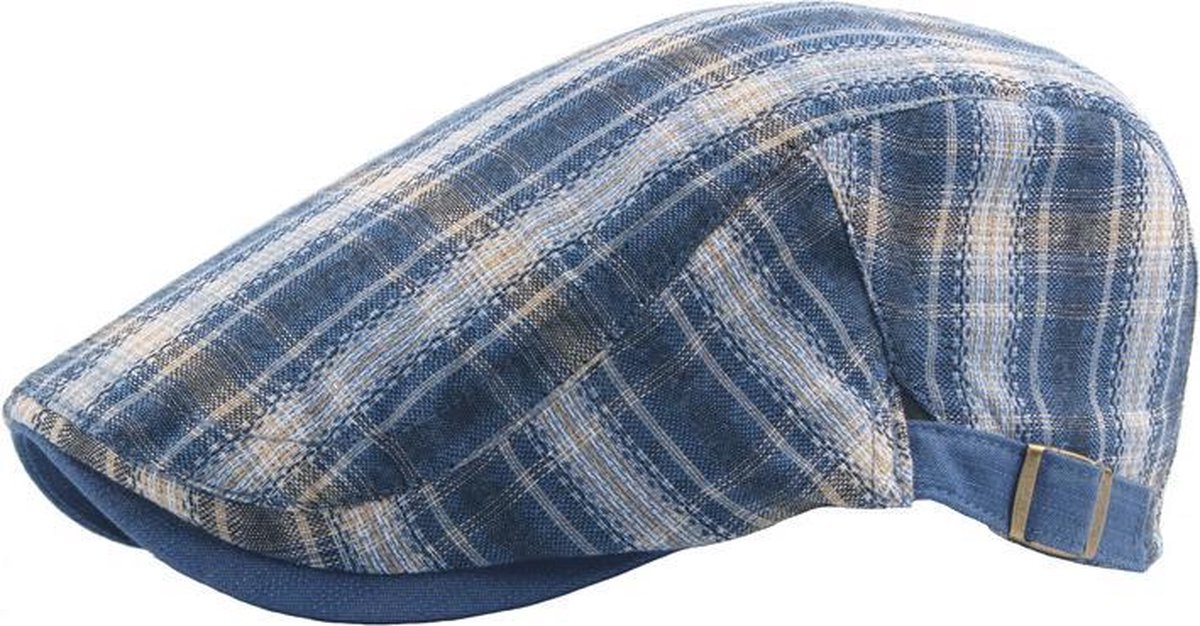 Flatcap blauw/wit geruit - Platte pet - Verstelbaar