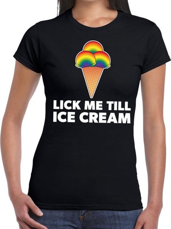 Lick me till ice cream - gay pride t-shirt zwart met regenboog voor dames -  lgbt... | bol.com