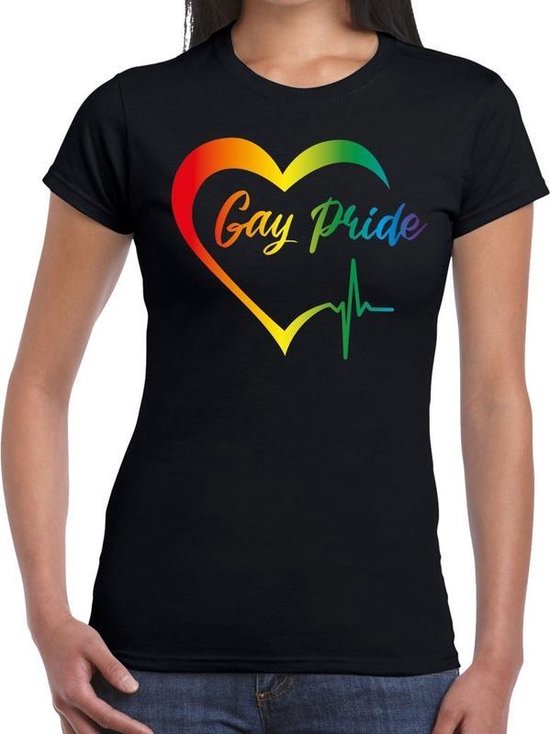 Gay Pride t-shirt zwart met regenboog hart voor dames - lgbt kleding S |  bol.com