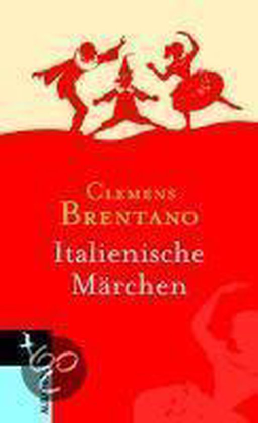 Boekomslag van Italienische Märchen door Clemens Brentano met rode silhouetten van dansende figuren op een crèmekleurige achtergrond.