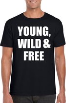 Young, wild and free tekst t-shirt zwart heren M