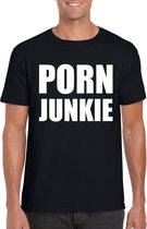 Porn junkie tekst t-shirt zwart heren XL