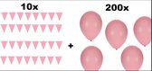 10x Vlaggenlijn 10 meter + 200 Ballonnen roze