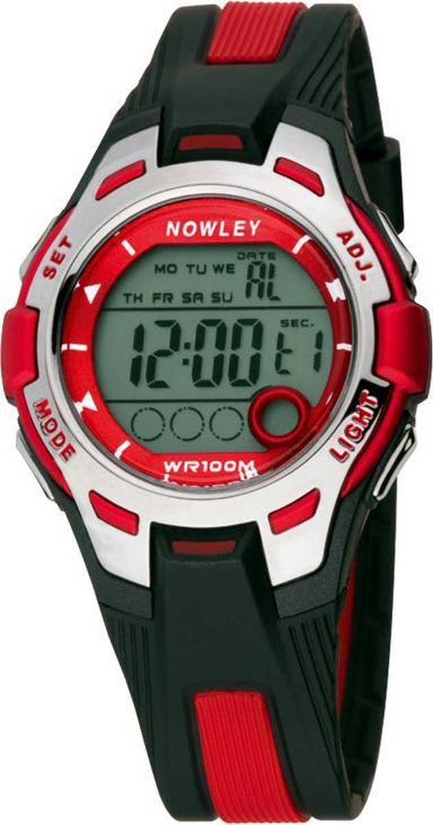 Nowley 8-6130-0-1 digitaal horloge 37 mm 100 meter zwart- rood