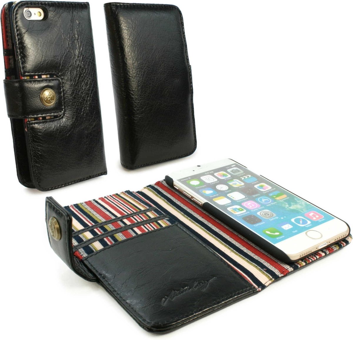Alston Craig Echt Leren Portemonnee Hoesje voor de Apple iPhone 7 en iPhone 8 - Zwart