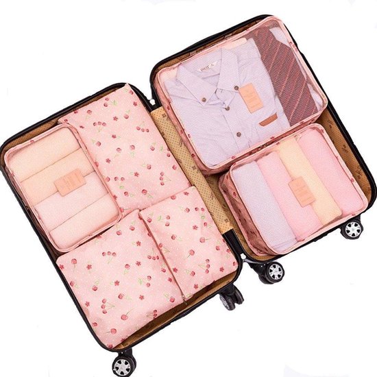 Cubes d'emballage Set - Valise Organizer Travel Bag Pack Cube - Sac de voyage Bagages Sac de rangement pour organisateur de voyage - 6 pièces - Rose cerise