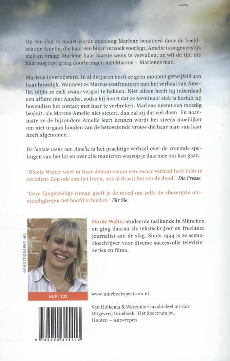 Achterkant boek: tekst, foto van auteur Nicole Walter, ISBN en uitgever.