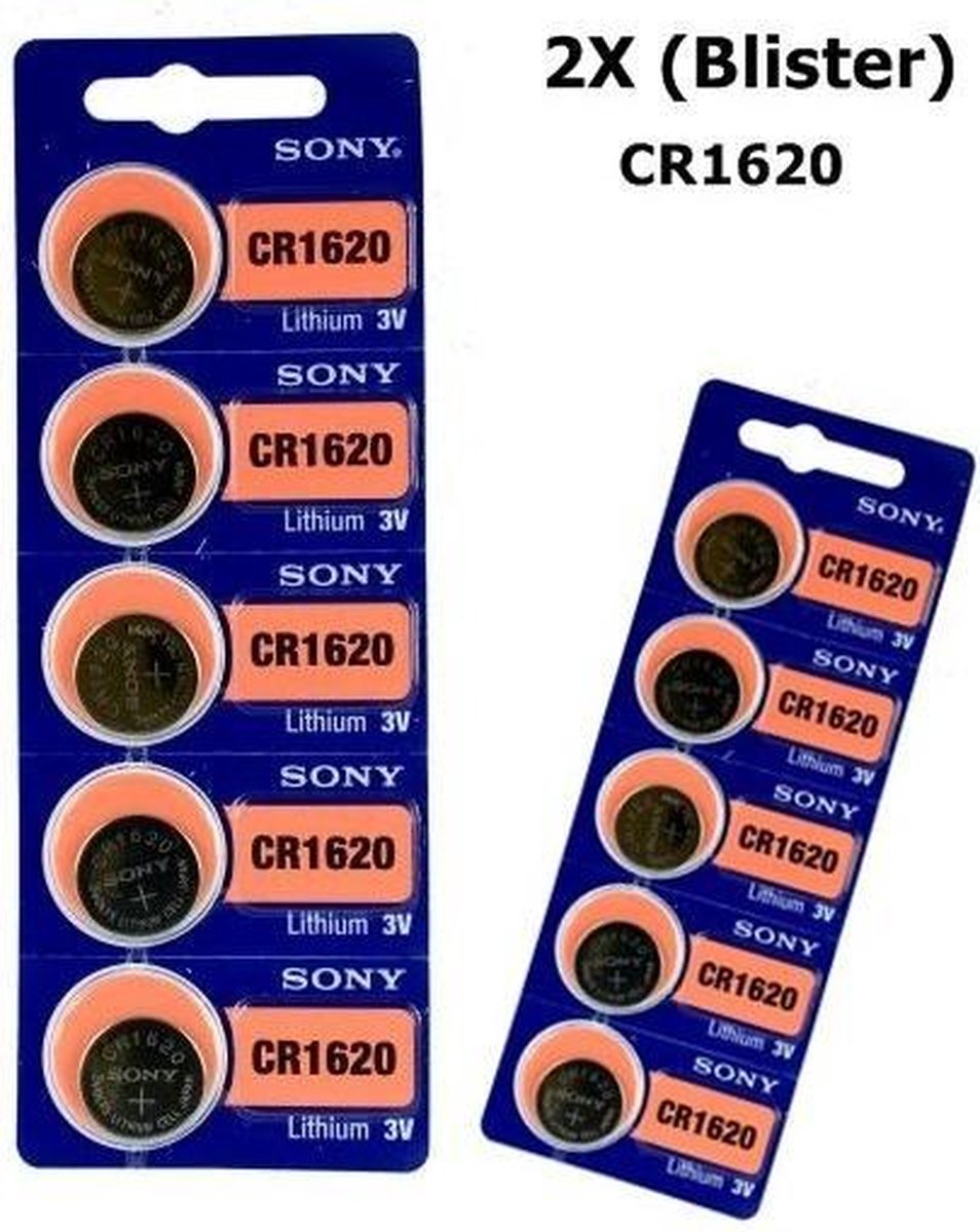 10 Stuks (2 Blisters a 5st) - Sony CR1620 / DL1620 3V Lithium knoopcel batterij
