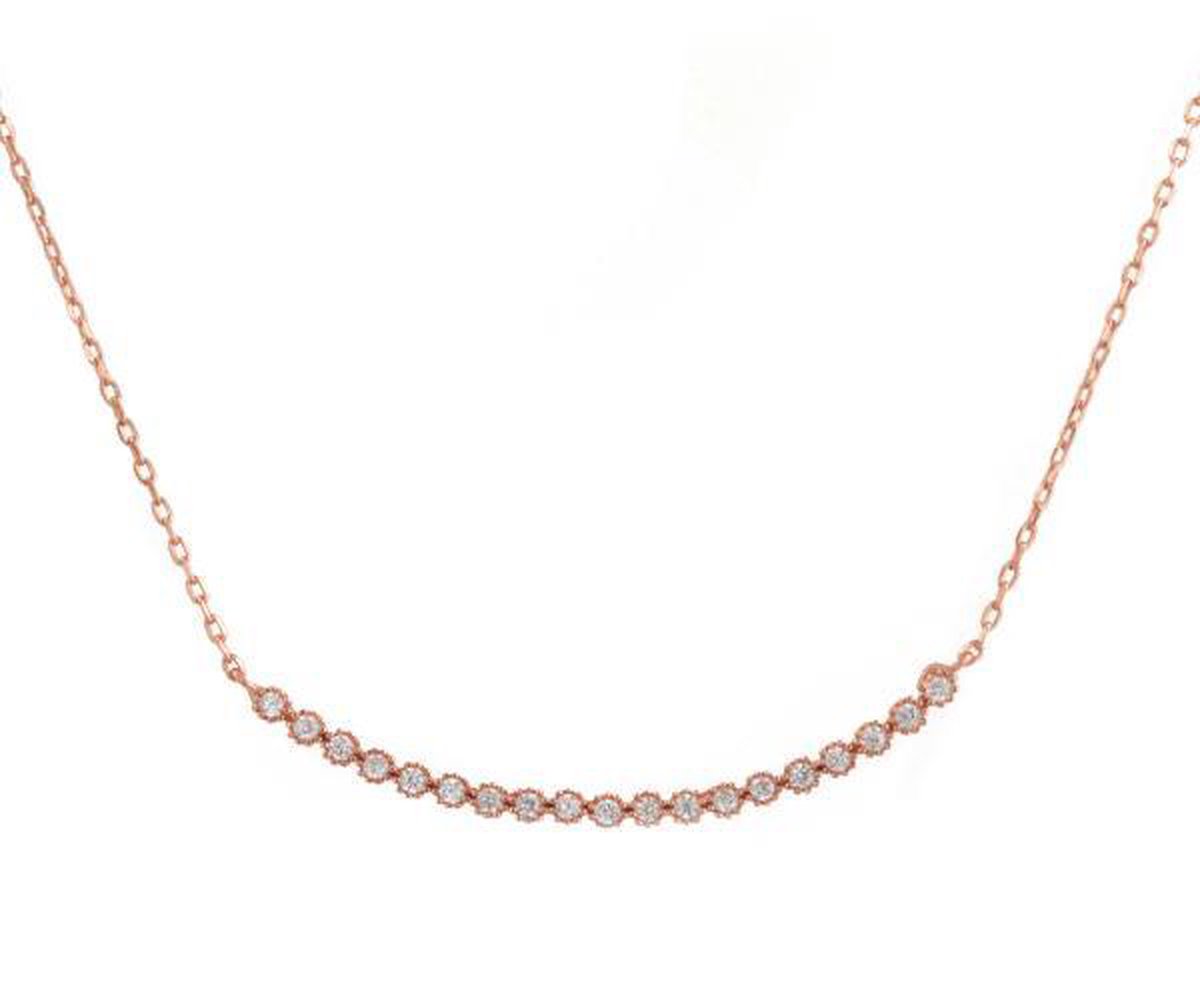 Fate Jewellery Ketting FJ457 - Bar - 925 Zilver - Rosegoud verguld - Zirkonia kristallen - 45cm + 5cm