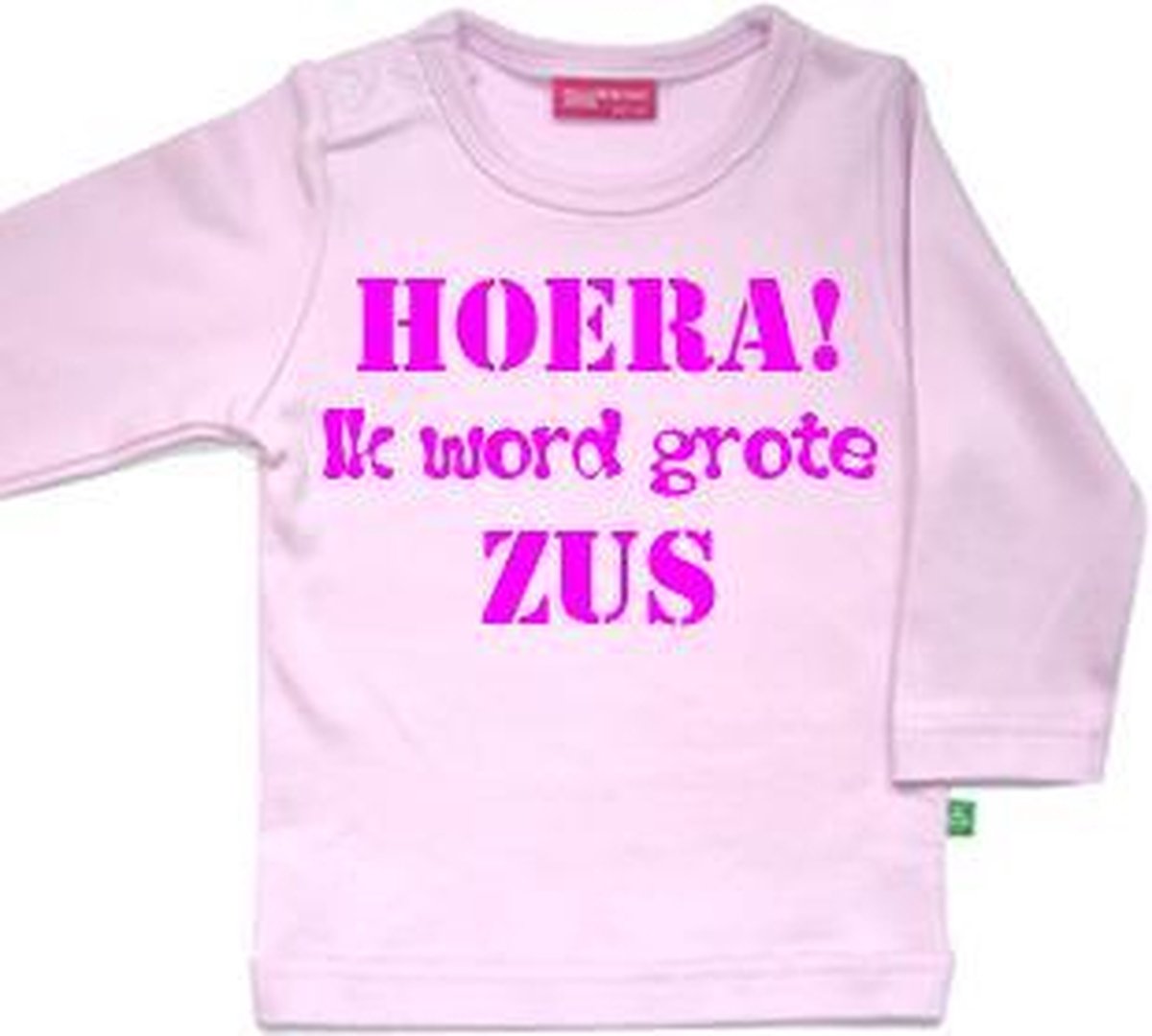 T-shirt Hoera! ik word grote zus| Lange mouw | licht roze | maat 74/80