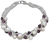 Zoetwater parel armband Pearl Crystal Purple - echte parels - wit - paars - zilver