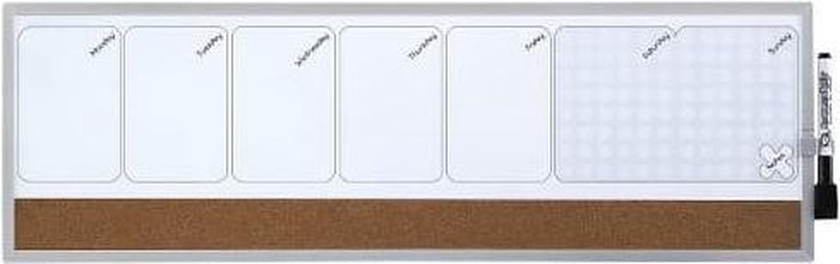 Nobo Whiteboard Weekplanner - Weekplanner Magnetisch - 585 x 190 mm - Natuurbruin - Ideaal Voor Thuiskantoor