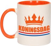 1x Koningsdag beker / mok - oranje met wit - 300 ml keramiek - oranje bekers