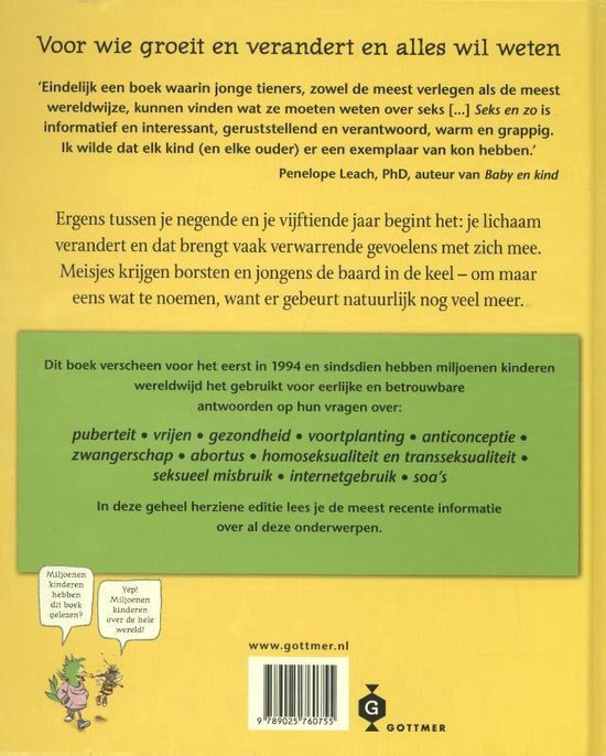 Boek "Voor wie groeit en verandert en alles wil weten" met lijst van onderwerpen zoals puberteit, verkering en anticonceptie.