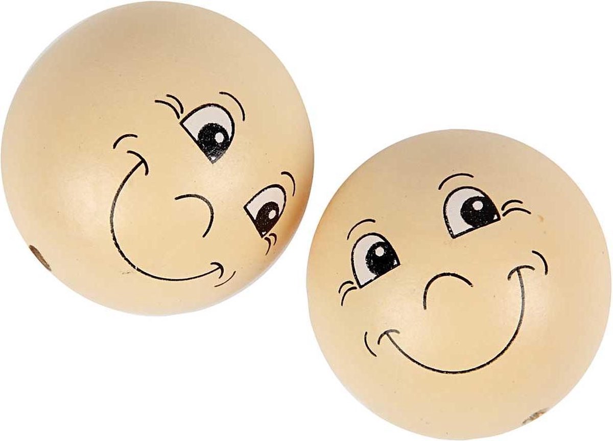 Houten ballen met gezichten, d: 40 mm, 10 stuks | bol.com