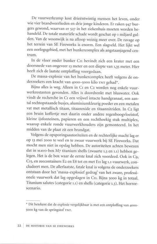 Tekst over een vuurwerkramp, inclusief details over de explosie, het terrein en vuurwerkklassen.