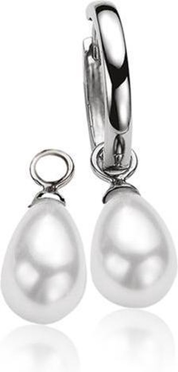 ZINZI zilveren oorbedels parel peervorm 15mm wit ZICH355W (excl. oorringen)  | bol.com