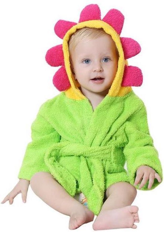 Badjas Baby - Bloem - Groen met rood van Funnies. — afbeelding 2