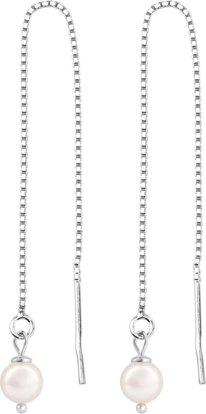 ARLIZI 1052 Boucles d'Oreilles Pull Through Pearl - Femme - Argent Sterling 925 - 6 cm - Blanc