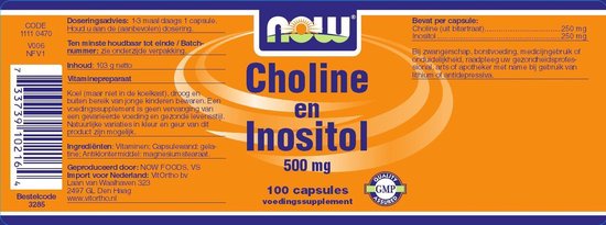Now Foods - Choline en Inositol - 250 mg Choline en 250 mg Inositol per dosering - 100 Capsules - Now Foods