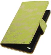 Lace Bookstyle Wallet Case Hoesjes Geschikt voor Sony Xperia C4 Groen