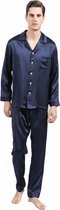 Pyjama homme en soie (manches longues, pantalon long), Bleu Marine , L.