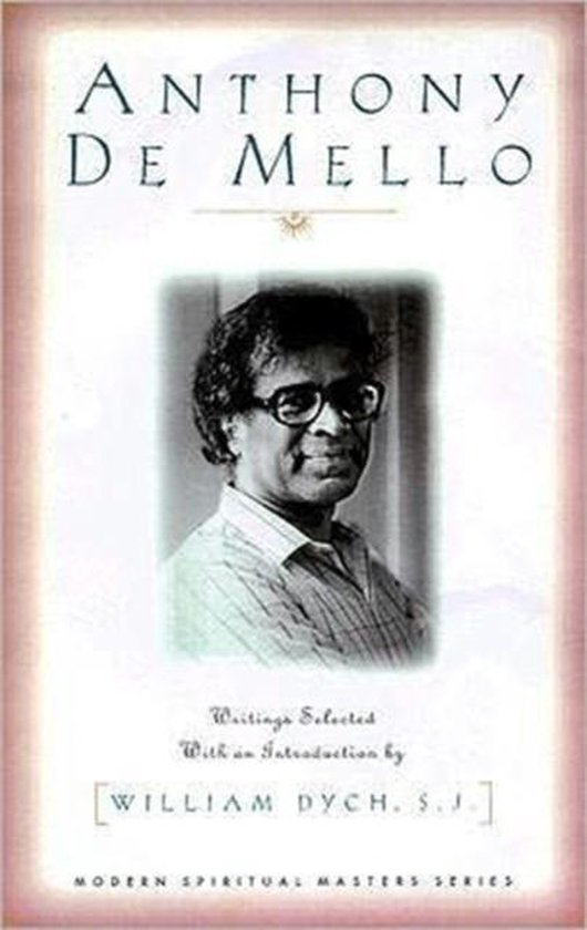 Boekomslag met een zwart-witfoto van Anthony de Mello in een gestreept overhemd en bril.
