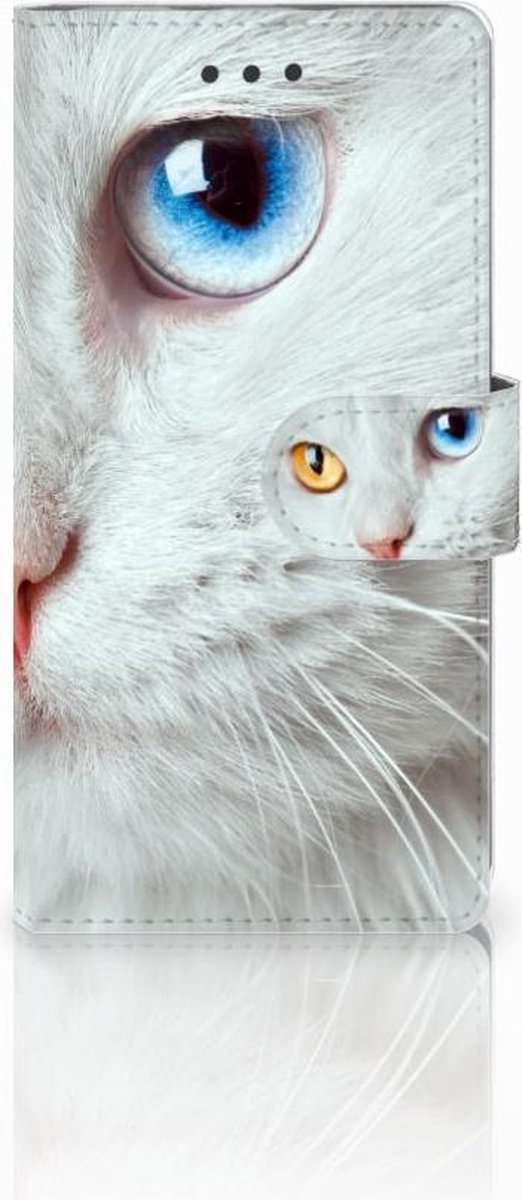 Huawei Ascend P8 Lite Telefoonhoesje met Pasjes Witte Kat