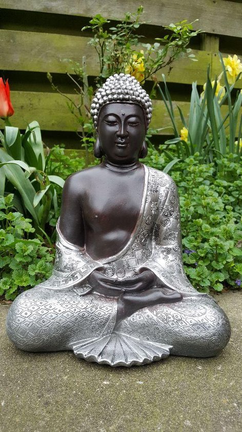 Boeddha - Beeld - Hoogte 30 - Polyresin - Zwart/Zilver‎‎ | bol.com