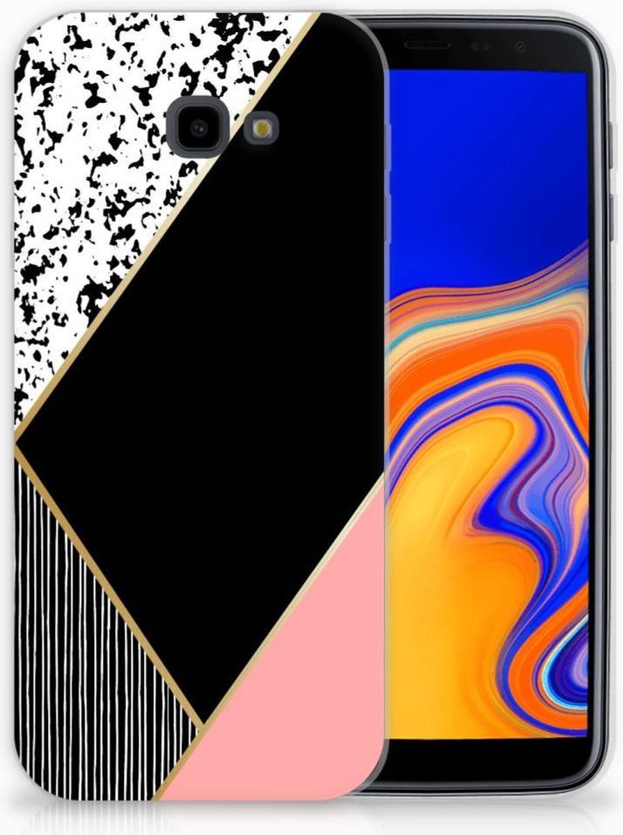 Samsung Galaxy J4 Plus (2018) TPU Hoesje Zwart Roze Vormen