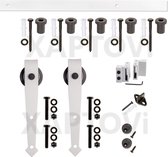 Schuifdeur systeem WIT - Pijl vorm 2 Meter rail uit 1 stuk!! Ensuite Schuifdeursysteem Schuifdeurbeslag Wit met hangrollen - 200 cm schuifdeur systeem